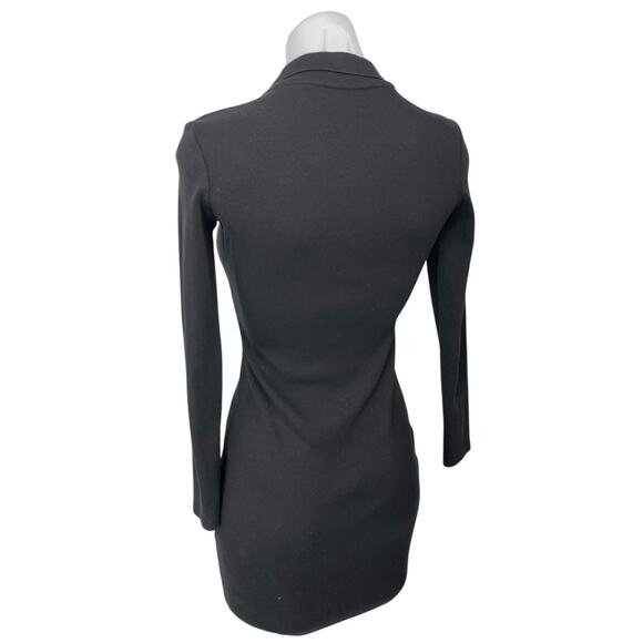 Zara Black Rib Knit Long Sleeve Collar V-Neck Mini Bodycon Polo Sweater Dress S - Picture 2 of 5